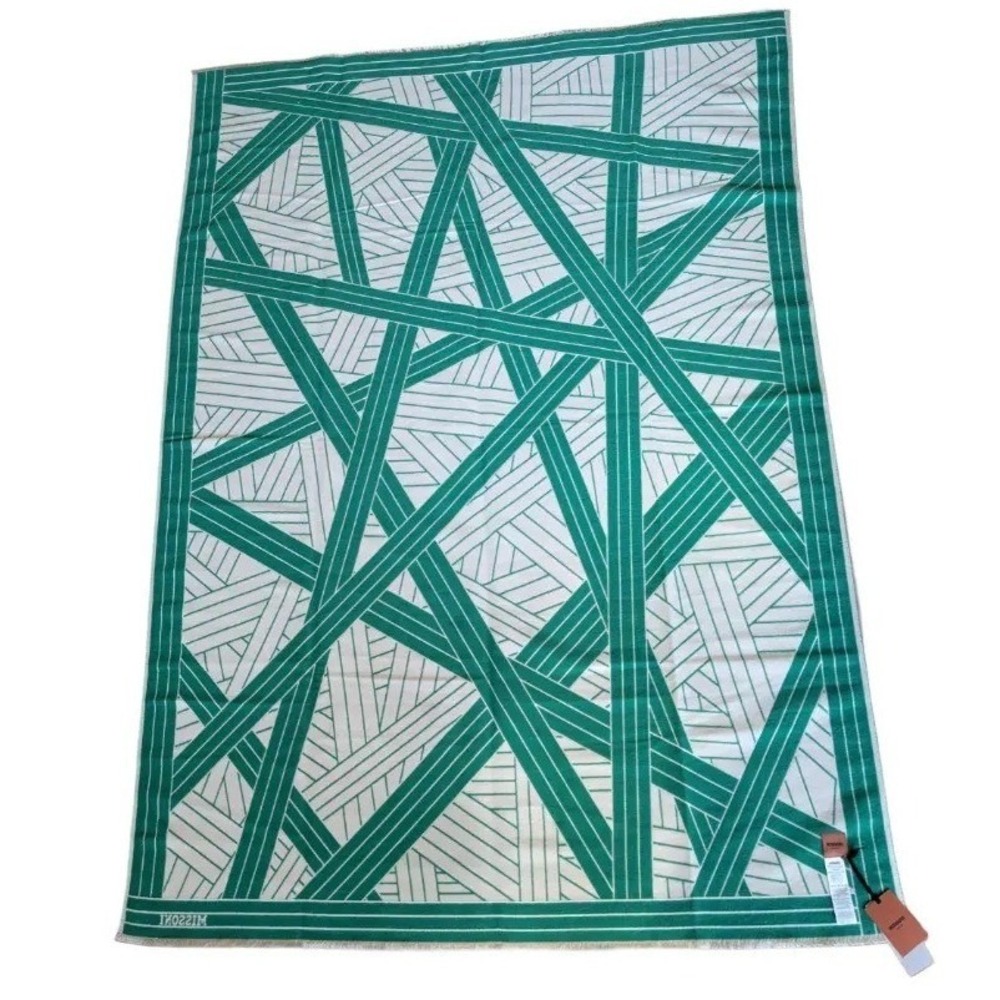 Missoni Milano Italy Nastri Throw Blanket Green White Wool Cashmere Silk 135x190